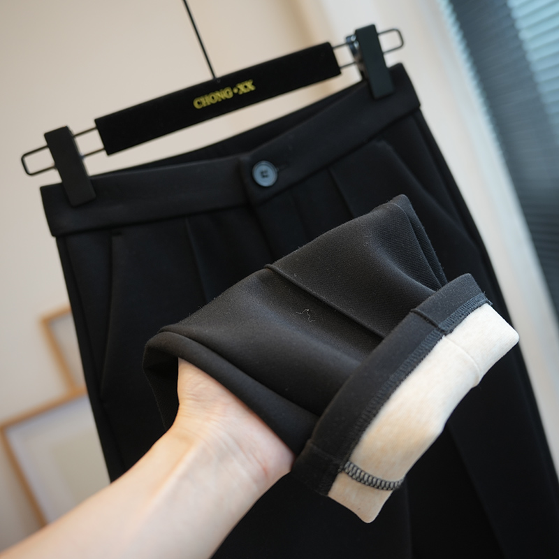 显瘦神裤！羽绒桑蚕丝黑色高腰加绒微喇裤女通勤休闲长裤秋冬A58G