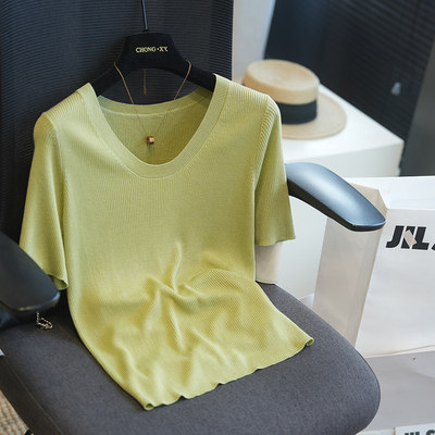 虫小小 莱赛尔真丝U领修身显瘦正肩针织衫T恤女上衣26春夏新A109K