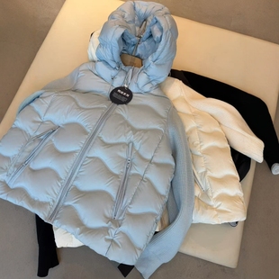 拼接连帽羽绒服 蓬松轻盈无痕压胶直充工艺针织袖 THEWOW 90白鸭绒