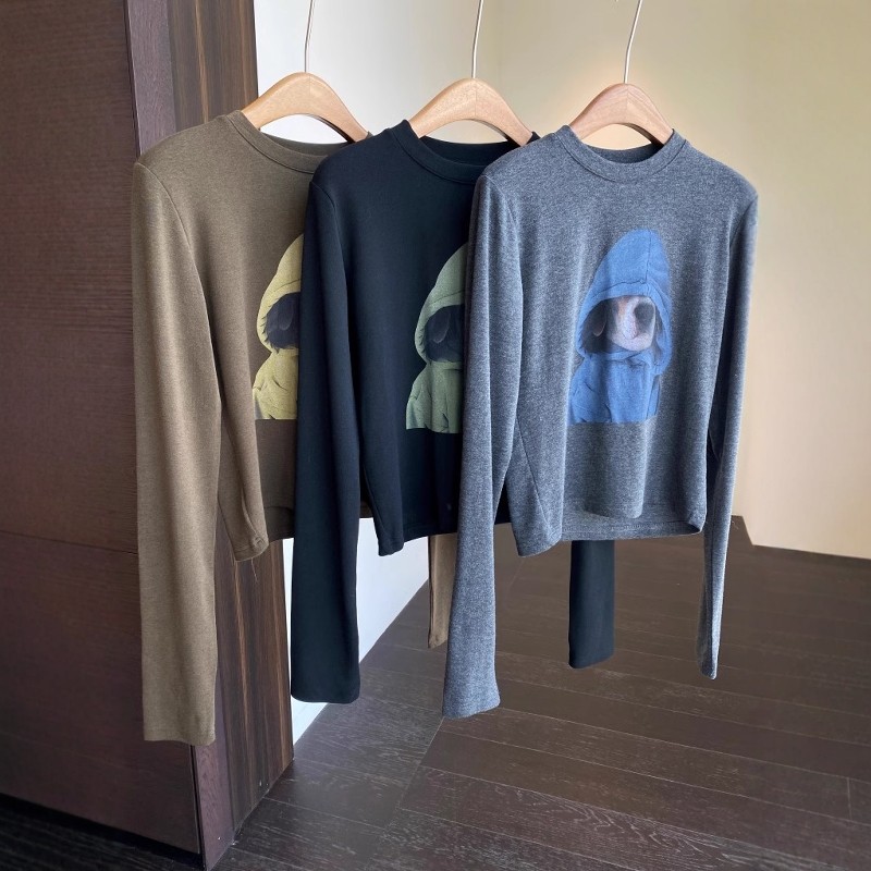 AMR UU◆减龄时髦 慵懒显瘦卡通印花打底衫长袖T恤女上衣秋冬新款