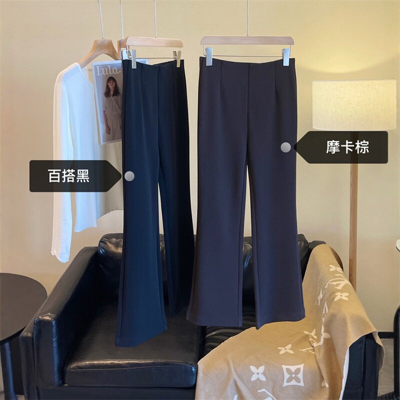 显瘦显腿长!笔直好腿型长裤极简休闲高腰百搭小黑裤九分微喇裤女