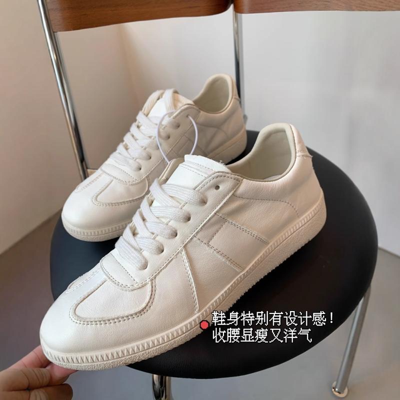 THEWOW 简约文艺 头层胎牛皮帮面乳胶鞋垫橡胶大底奶白绑带德训鞋