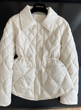 复古菱格翻领90白鸭绒可收腰轻薄短款小个子羽绒服外套女秋冬644K