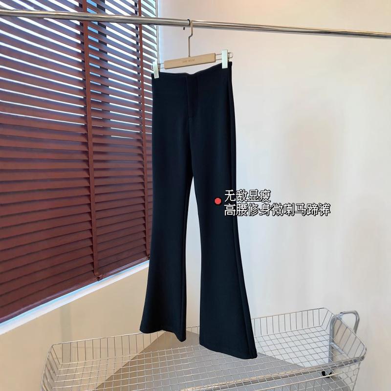 THEWOW超模腿 哑光弹力黑色时髦显瘦修身合体版高腰微喇裤马蹄裤