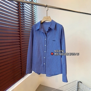 慵懒清新 饰蓝格纹衬衫 荃棉柔软显瘦H版 字母装 翻领落肩袖 THEWOW