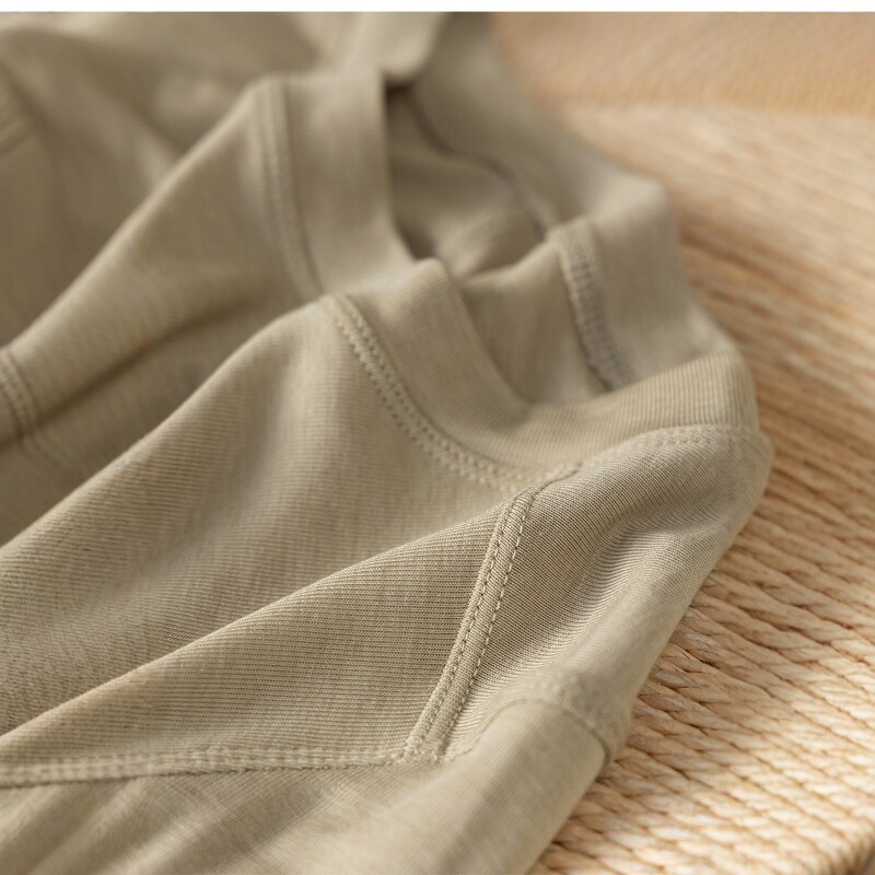 软糯篙弹 法G巨舒服天丝+羊毛拼缝圆领长袖T恤女春天家2U78 特