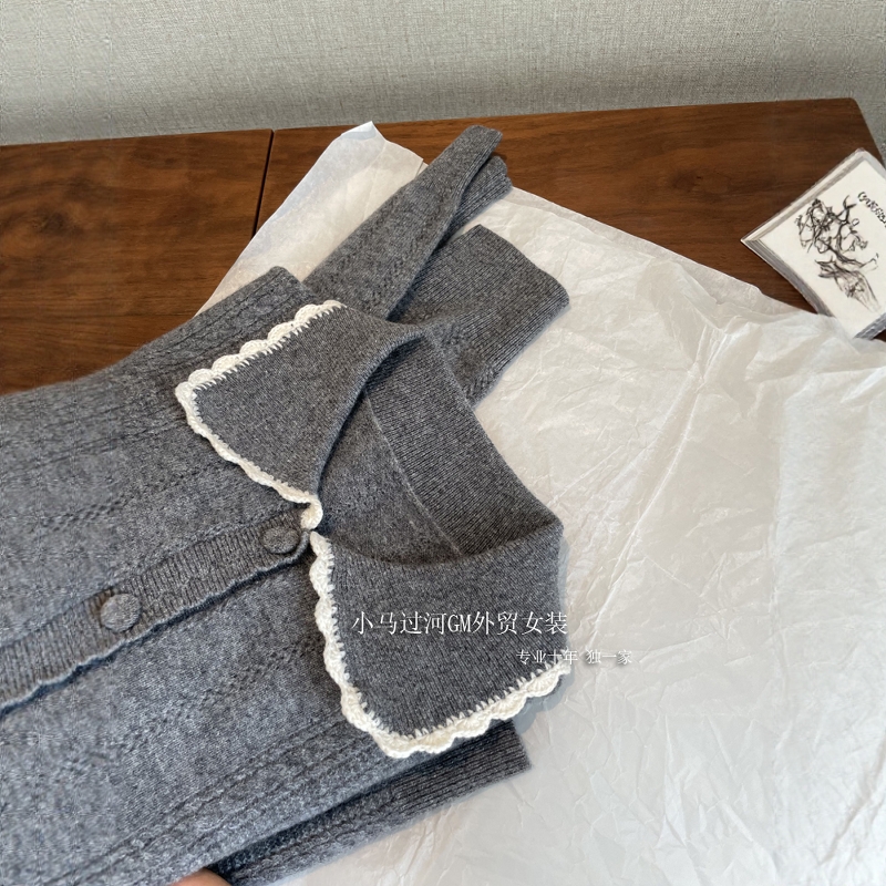 老渠道高品质！绵羊毛纱线！精致法式polo领小翻领针织衫毛衣女秋