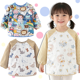 儿童罩衣全棉防水宝宝吃饭衣男童女宝防脏反穿衣围裙护衣长袖透气