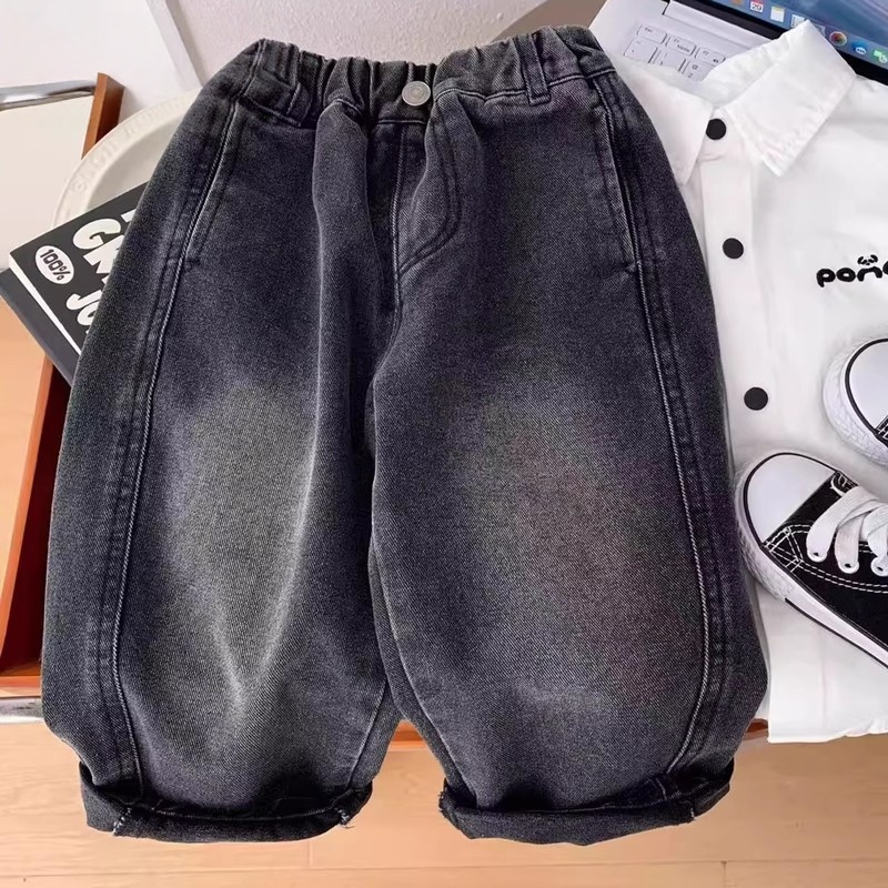 韩版时髦直筒裤潮酷男孩宽松柔软长裤男童秋季牛仔裤2025新款儿童