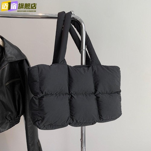 2026新款羽绒包棉服女包简约填棉太空包托特包柔软方格腋下单肩包