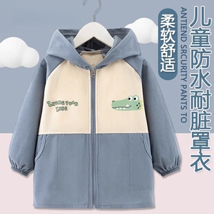 儿童罩衣秋冬外穿洋气中童防脏外套前拉链灯芯绒护衣男孩正穿罩衫