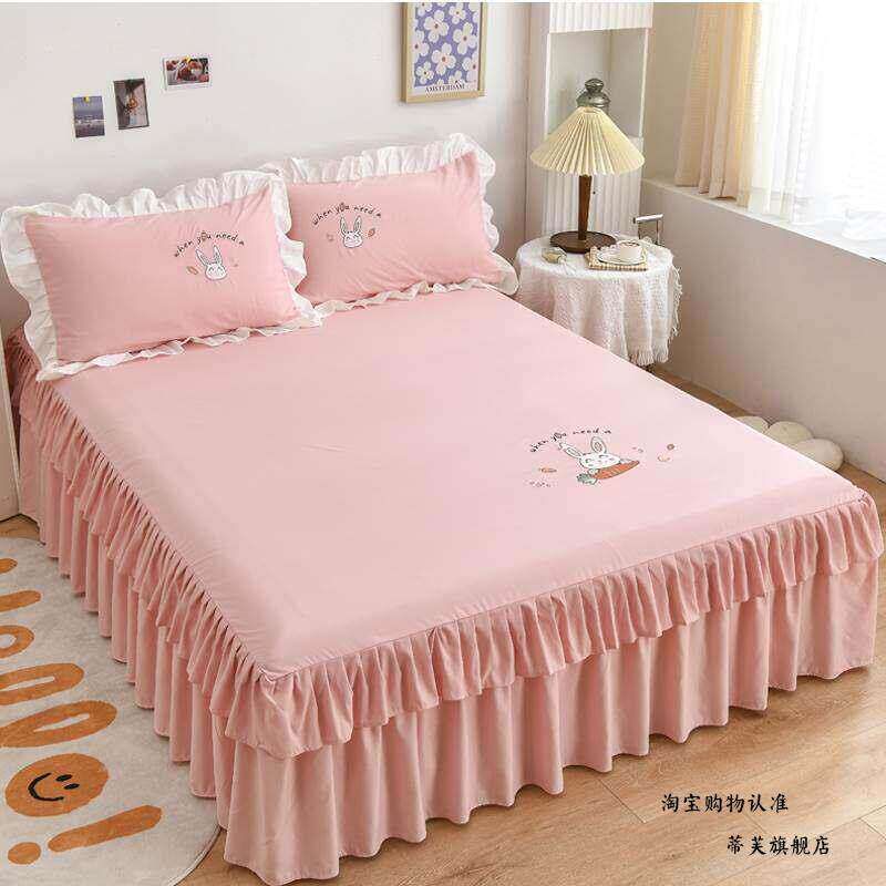 韩版床裙式单件公主风荷叶花边床围裙罩保护套卡通单双人防滑床套