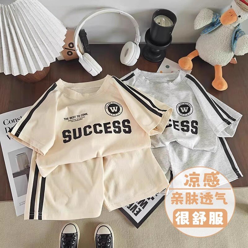 男女童宽松百搭运动套装纯儿童短袖套装棉休闲短裤T恤夏季家居服