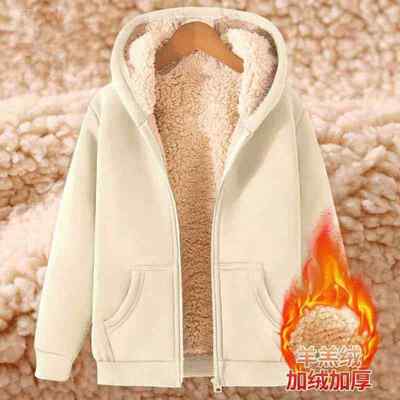 秋冬季羊羔绒外套男款重磅加绒保暖男士卫衣上衣青少年连帽开衫