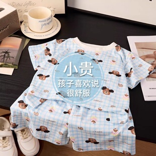 新款 2026儿童短袖 子夏季 弹力宝宝短裤 童家居服男女童睡衣可爱 套装