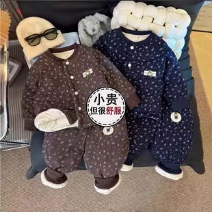 女童加厚棉衣外套棉裤 新款 温变夹棉加厚 碎花小棉袄套装 女童秋冬季