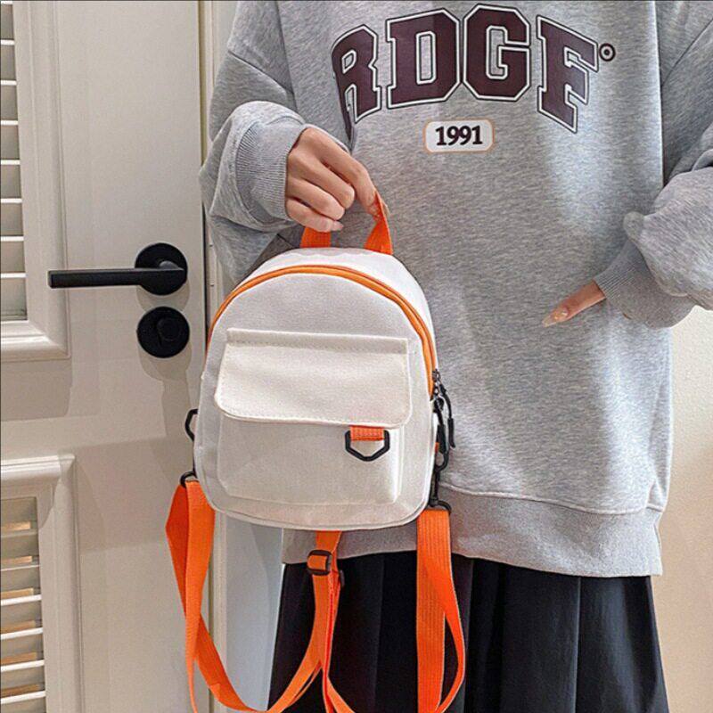 韩版休闲简约复古纯色日系女帆布双肩包学生书包女式通勤小背包潮