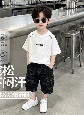 夏季儿童棉双纱休闲短袖T恤男女孩韩版百搭机能风运动上衣中大童