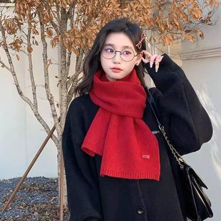 时尚 韩版 情侣高级氛围感保暖围脖 纯色针织毛线围巾女冬季 2025新款