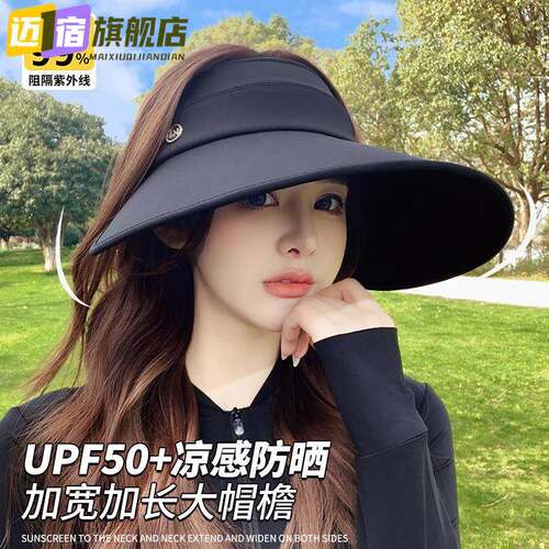 2026新款冰丝空顶防晒帽大帽檐女户外遮全脸防紫外线遮阳太阳帽子