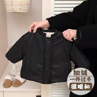 韩系时尚 洋气小女孩 夹克婴幼儿保暖外套宝宝潮酷加绒加厚皮衣新款