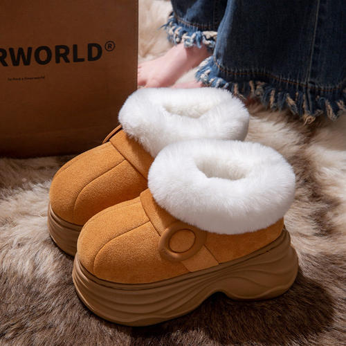 巨厚加绒外穿毛毛棉拖鞋女2025秋冬季新款厚底增高保暖防滑雪地靴