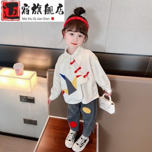 女宝宝复古盘扣套装 两件套潮 2024春秋新款 儿1童百搭上衣女2童韩版