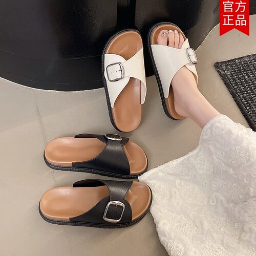 厚底交叉带一字拖女2026夏季新款防滑皮带扣休闲仙女风大码凉拖鞋