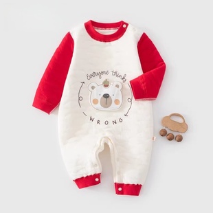 新生儿宝宝衣服哈衣爬服 打底夹棉冬装 新款 婴儿连体衣保暖加厚冬季