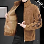 加绒加厚外套体闲保暖棉服开衫 羊羔绒棉衣男士 韩版 新款 2025秋冬季