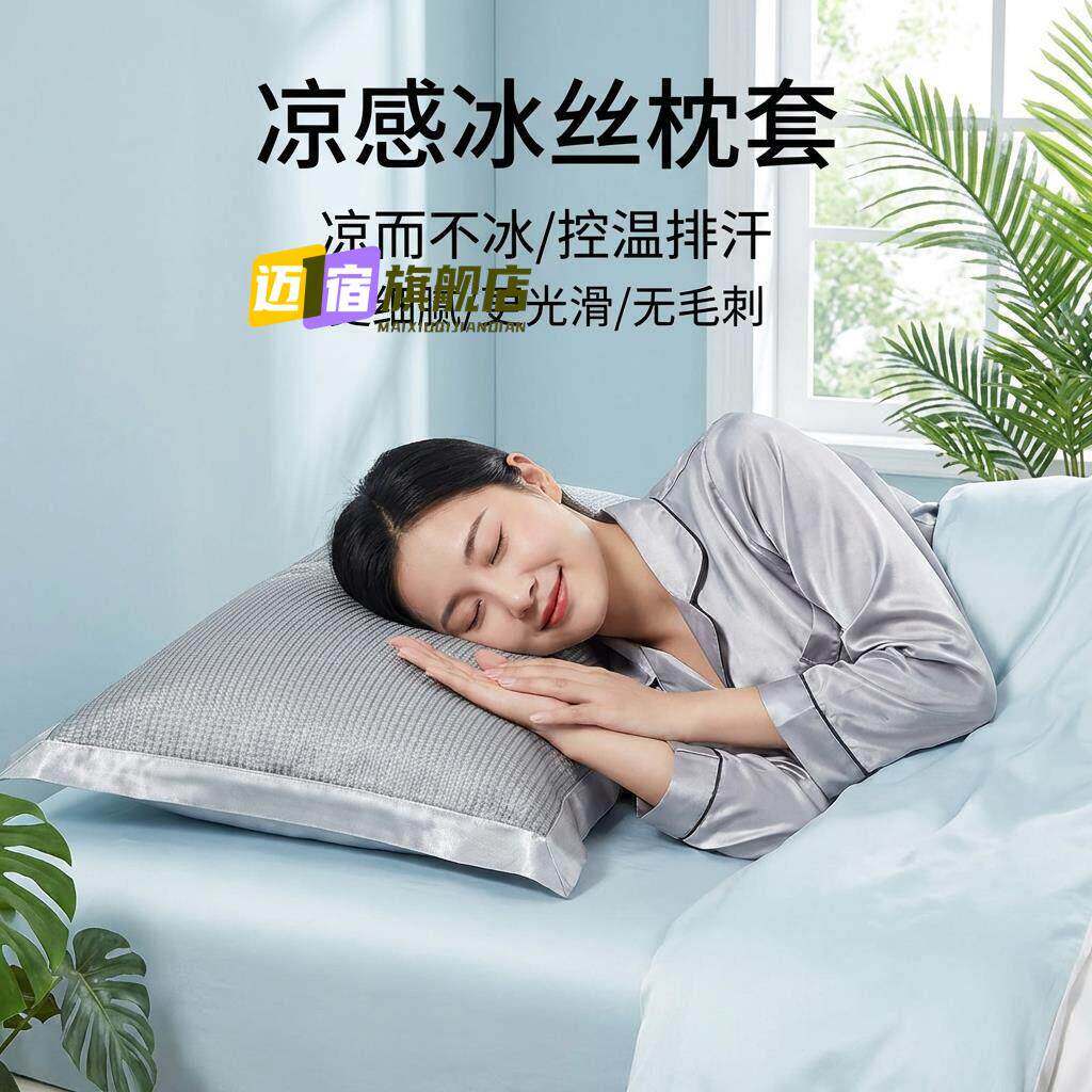凉席枕头套夏季冰凉枕套一对装家用单个48cmx74cm枕芯内胆套枕巾