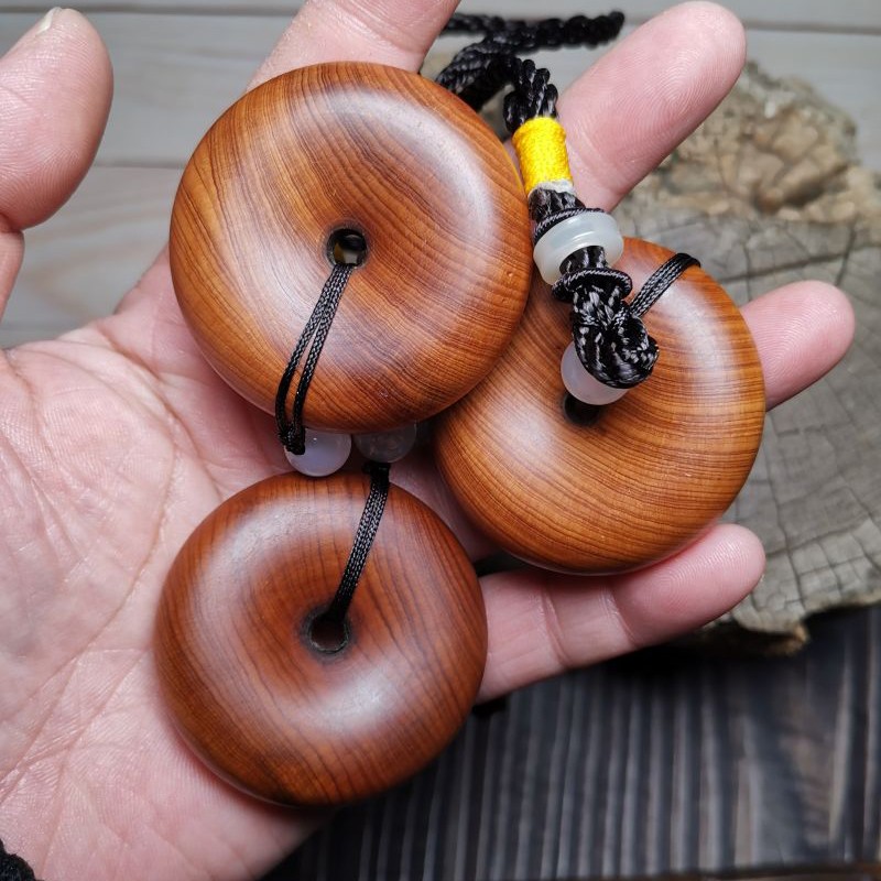 太行崖柏黑油红油面包圈平安扣复古木雕吊坠挂坠原木钥匙扣手把件