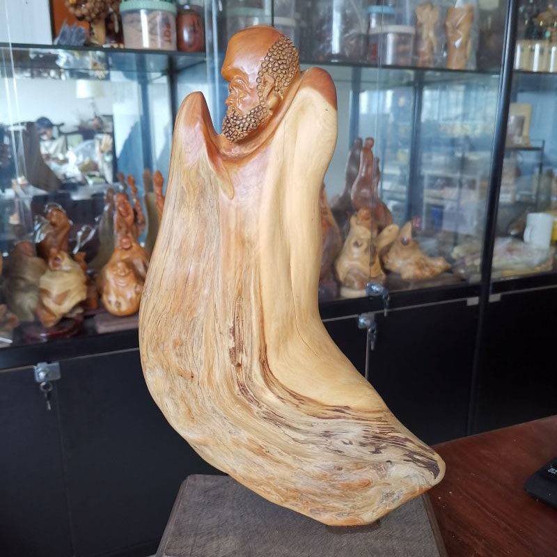 太行崖柏虎皮天然纹旋转纹手工雕刻复古神像达摩人物实木根雕摆件