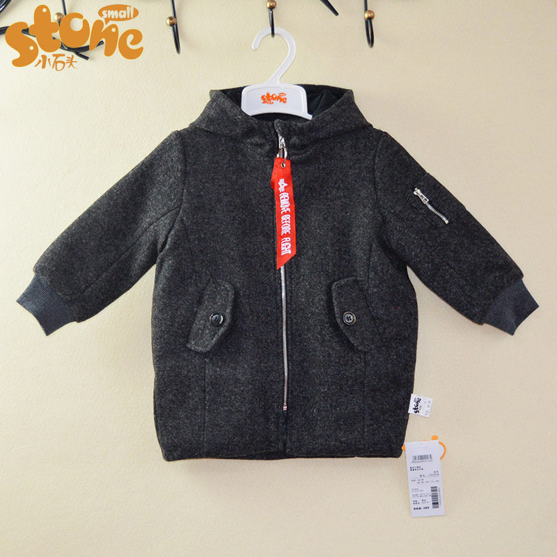 连帽男童童装120呢大衣小石头