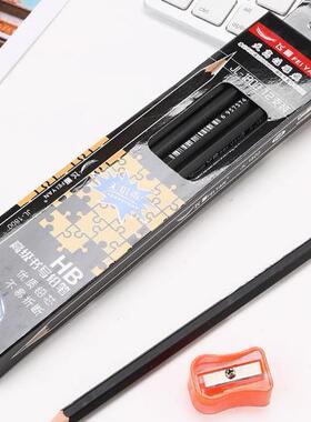 包邮飞雁无铅毒铅笔黑杆2B黄杆HB六棱形无铅毒铅笔带削笔刀全红木