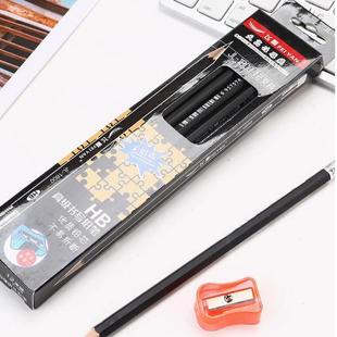 包邮飞雁无铅毒铅笔黑杆2B黄杆HB六棱形无铅毒铅笔带削笔刀全红木