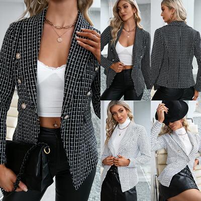 Plaid slim-fit suit double-breasted elegant commuter jacket