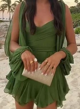 dress short slim backless strap sleeve long mesh leisure