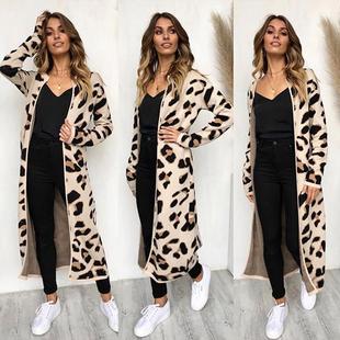 print sweater Leopard cardigan women coat long