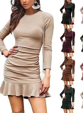 vestidos alluring women for dress sleeved slim pleated neck