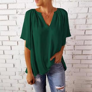 shirt five sleeve neck women Loose for quarter with