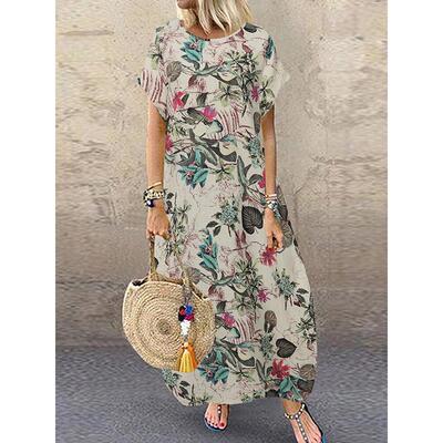 Leaf long skirt round neck pullover short sleeves