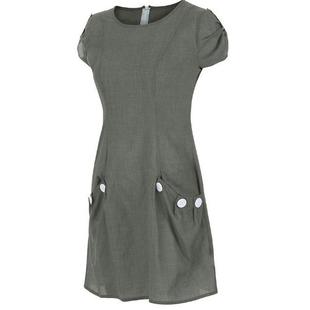 double color contrast dress pocket shoulder button patch