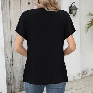 loose shirt contrast Womens casual short color sleeved