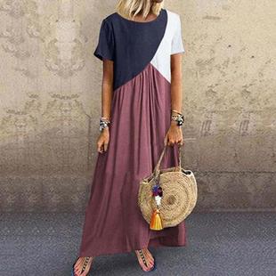 stitching color Geometric contrast sleeved irregular short