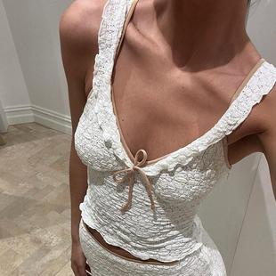 edge temperament for lace women vest color top contrast
