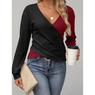off Fashionable contrast stitching shoulder blouse