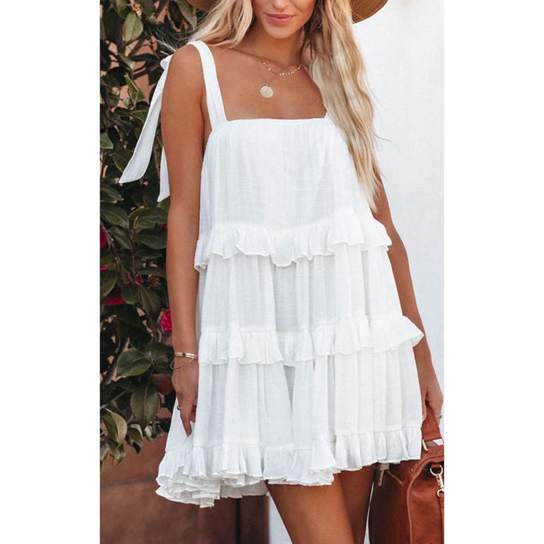 sexy cotton backless dresses strap cake ruffled women new