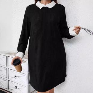 dress color casual fake two Loose plus contrast piece size