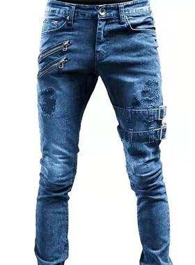 autumn new mens techwear fashion skinny jeans streetwear